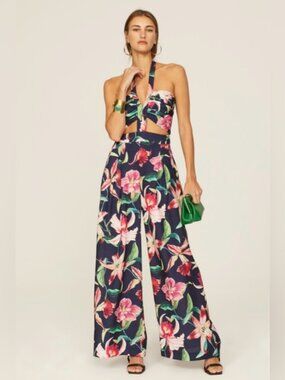 PatBO Laelia Cutout Floral Wide Leg Jumpsuit NWT Size 0 Resort Designer